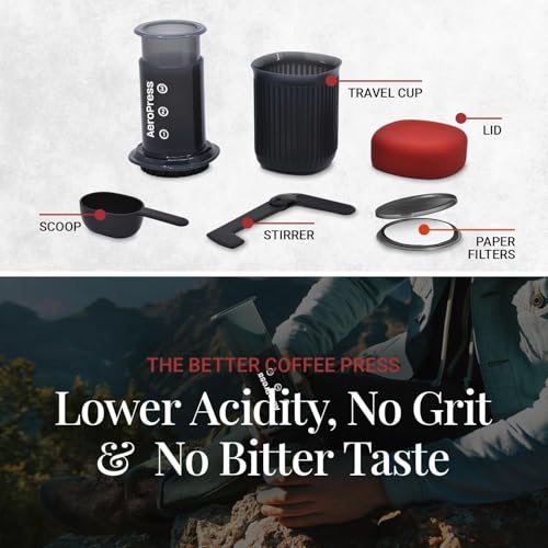 AeroPress Go Travel Coffee Press Kit - 3 in 1 brew method combines French Press, Pourover, Espresso - Full bodied coffee without grit or bitterness - Small portable coffee maker for camping & travel AeroPress