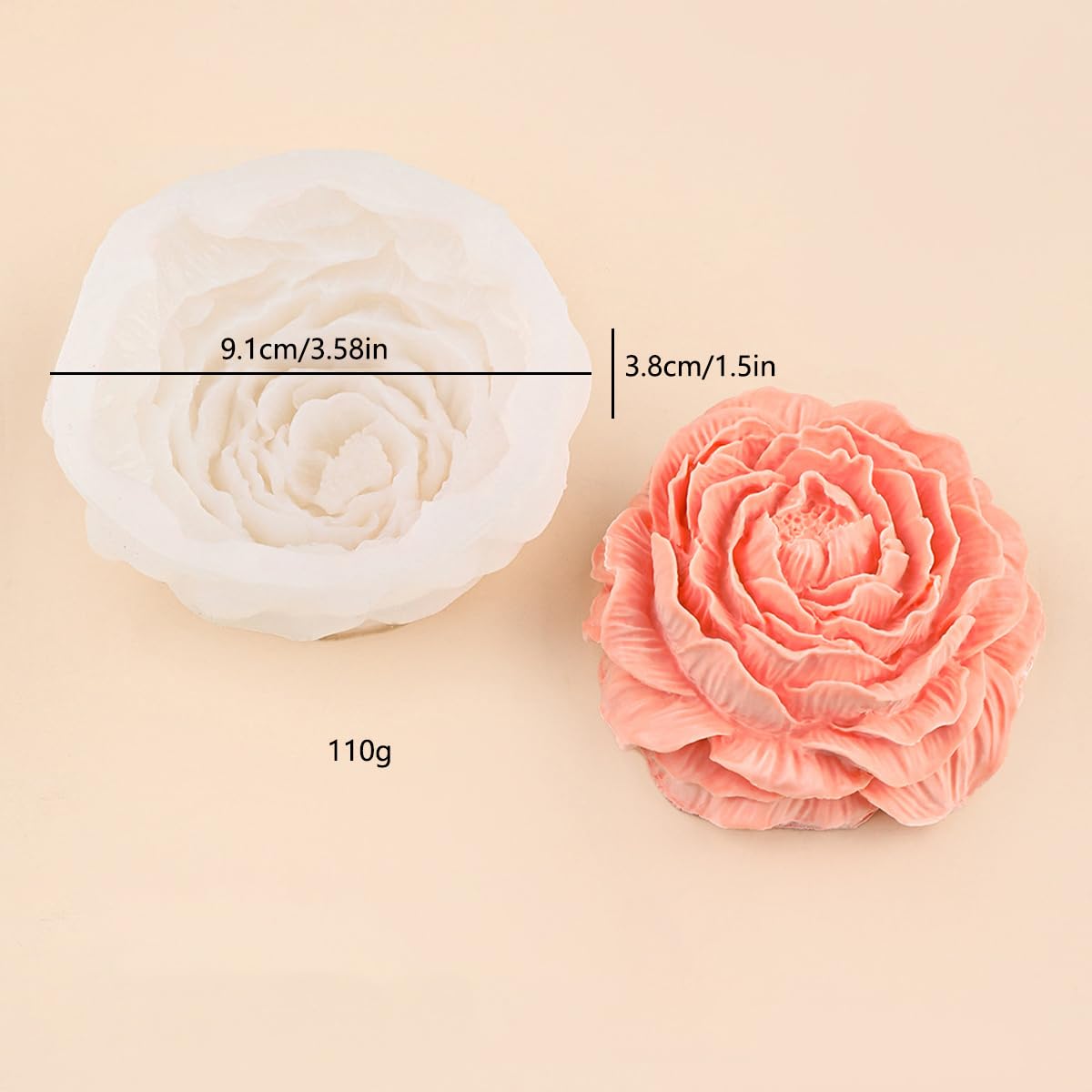 3D Peony Flower Silicone Molds Set, 3 Sizes, for Candle Making, Soap, Resin Crafts JIECHOGJ