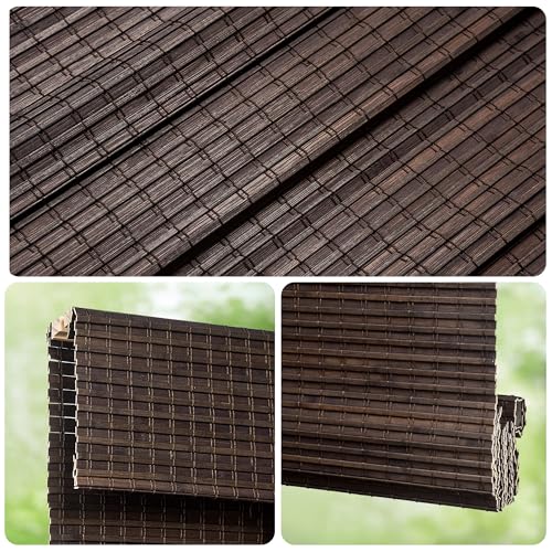 LazBlinds Cordless Bamboo Roman Shades, Privacy Blinds for Interior Windows, Room Darkening Roll Up Bamboo Blinds for Home & Patio, 27.5" W x 64" H, BDP-Espresso LazBlinds
