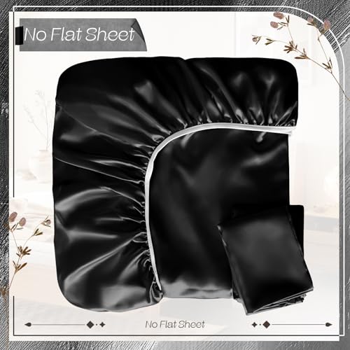 VACVELT 3-Piece Satin Fitted Sheet Set King Size, Black Bottom Bed Sheet with 2 Pillowcases, Similar to Silk Sheets, Luxury & Silky Bedding Set, 15 Inch Deep Pocket VACVELT