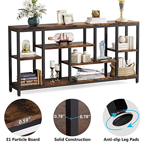 Tribesigns Console Sofa Table, 70.9 inch Extra Long Table Behind Couch with Storage Shelves, 3-Tier Industrial Narrow Entryway Hallway Accent Table for Living Room, Rustic Brown Tribesigns