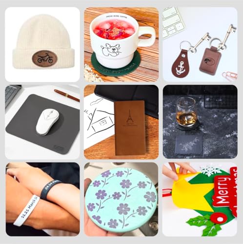 Mroy mio 135 PCS Laser Engraving Material Kit, 27 Kinds Laser Engraver Blanks for Laser Crafting, Includes Wood, Acrylic, Fabric, Rock, PU Leather, Diatom Mud Materials Mroy mio