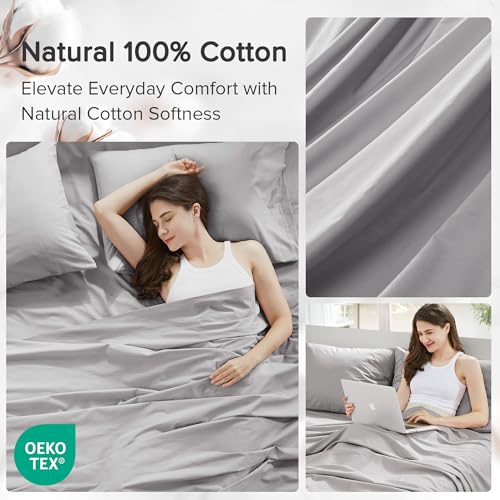 Comfort Spaces 100% Cotton Sheet Set Breathable, Lightweight, Soft with 12" Elastic Pocket Fits up to 14" Mattress, All Season Cozy Bedding, Matching Pillow Case, Twin Grey 3 Piece Comfort Spaces