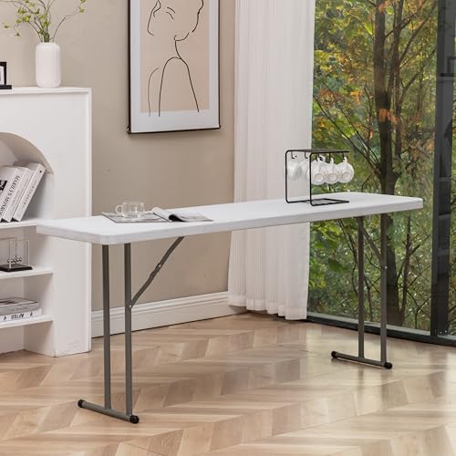 BTEXPERT Set of 2, 5-Foot - 60" Long White Plastic Folding Seminar Training Table Portable 18" Wide Narrow, 29" High, Events Indoor Outdoor Lightweight BTEXPERT
