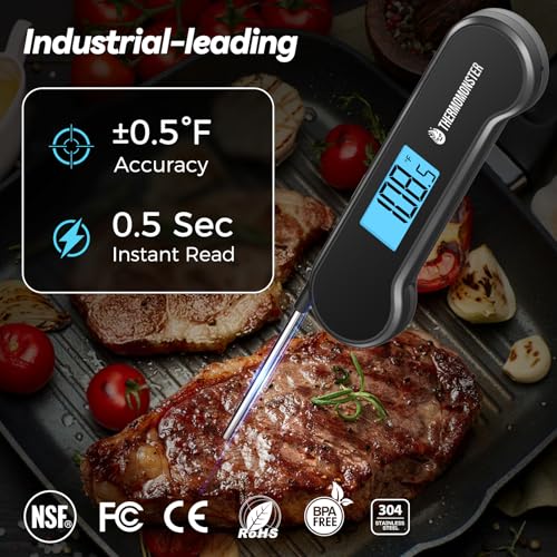 0.5 Sec Instant Read Meat Thermometer Digital with ±0.5℉ Precision, Food Thermometer for Cooking Kitchen Gadgets, Oven Grill Candy BBQ Essentials Accessories, Gifts for Him Dad Men Birthday, Black