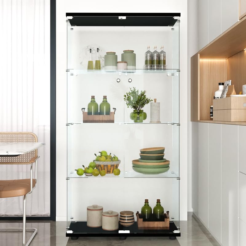 FYSHERAN Black Curio Glass Cabinet with 4 Shelves for Collectibles FYSHERAN