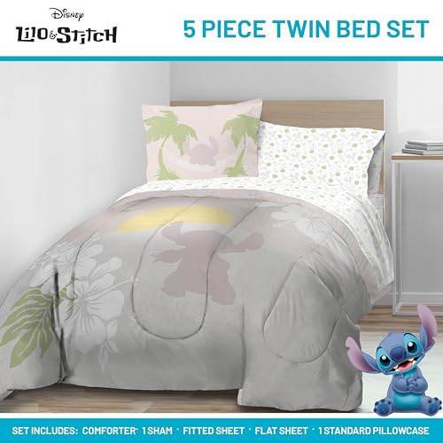 Jay Franco Disney Lilo and Stitch Twin Size Comforter Set - 5 Piece Bedding Includes Sheet Set & Pillow Covers - Super Soft Cozy Bedding Jay Franco