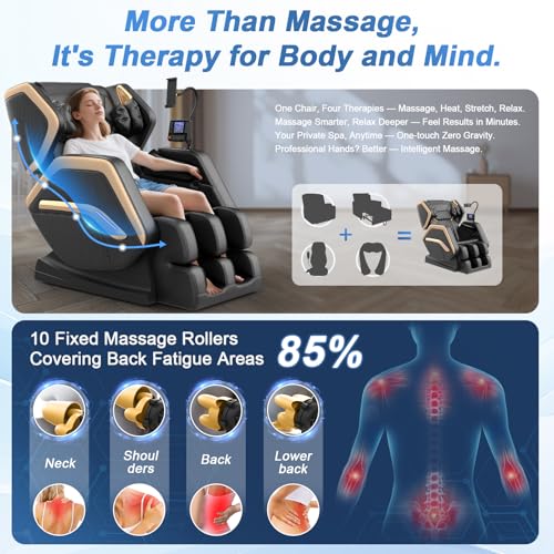 NAGLIFOR Massage Chair Full Body, Zero Gravity Massage Chair 2026 for Back Fatigue with 10 Fixed Rollers, Heating, Airbags, Phone Controller, Bluetooth Speaker, Nightlights for Living Room, Bedroom NAGLIFOR
