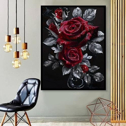 MOMDEDP Rose Diamond Painting Kits for Adults,Rose Flower Diamond Art Kits for Beginners,Roses Gem Art Kits for Adults for Home Wall Decor 16x12inch Floral MOMDEDP