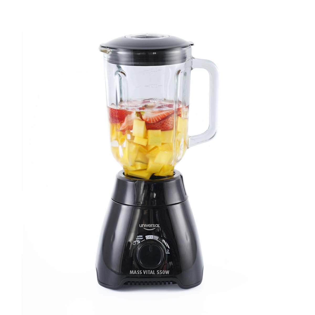 Universal 550W Mass Vital Blender with Glass Jar 57 Oz / 1.7 Liter / 1.8 Quart, 2 Speed + Pulse Function and 4 Stainless Steel Blade with Chrome Steel Technology universal