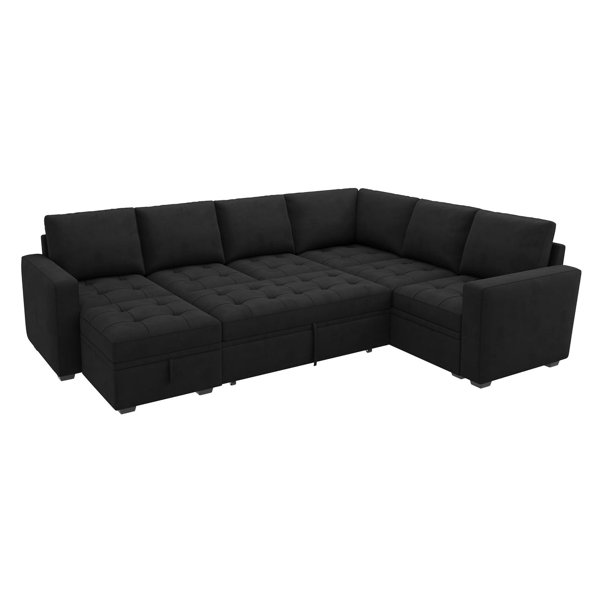 HONBAY Modular Sectional Sleeper Sofa with Pull Out Bed, Velvet Convertible L Shaped Couch with Storage Seat, Sectional Couches for Living Room, Black HONBAY