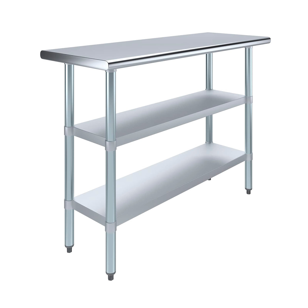 48" Long X 18" Deep Stainless Steel Work Table with 2 Shelves | Metal Food Prep Station | Commercial & Residential NSF Utility Table AmGood