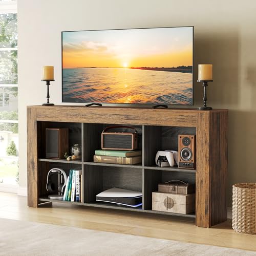 LITTLE TREE Console Table with Storage, 63-Inch Narrow Long Sofa Table, Entryway Table with 6 Cubes, Farmhouse Storage Shelves for Entryway, Living Room LITTLE TREE