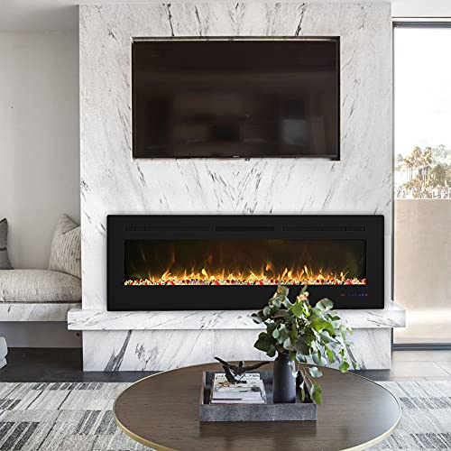 Cheerway 42 inch Electric Fireplace with Heater, Wall Mounted & Recessed Electric Fireplace Insert, Linear Wall Fireplace w/Thermostat, 13×13 Flame Color, Remote & Touch Control w/Timer, 750W/1500W Cheerway
