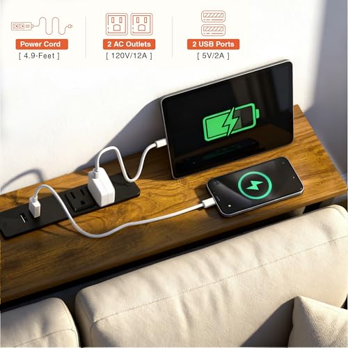 flevra 78" Narrow Sofa Table with Outlet (2 AC Outlets & 2 USB Ports), Behind Couch Table with Charging Station, Long Skinny Console Table for Living Room, Entryway and Hallway (Rustic Brown) flevra