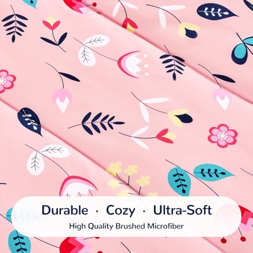 SLEEP ZONE Kids Twin Bedding Comforter Set - Super Cute & Soft Kids Bedding 5 Pieces Set with Comforter, Sheet, Pillowcase & Sham (Pink Flower) SLEEP ZONE