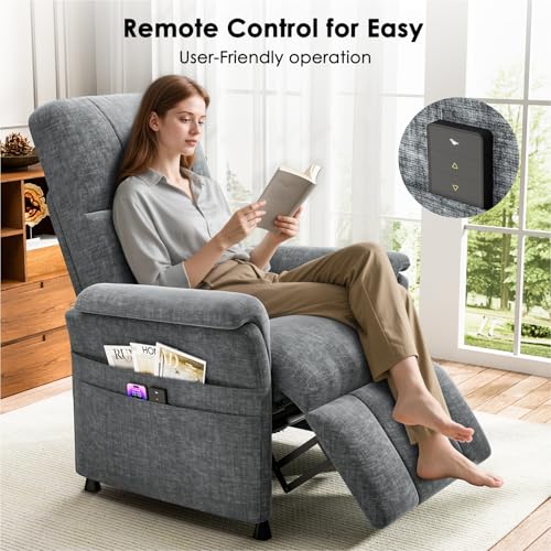 AMADA HOMEFURNISHING Power Recliner Chair for Adults, Adjustable Modern Chenille Reclining Chair with Side Pockets, Remote, Footrest, Thick Seat Cushion for Home Theater, Living Room, Bedroom & RV