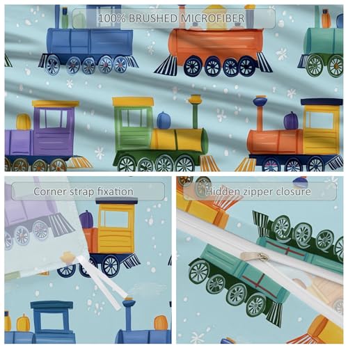 3-Piece Double-Sided Printed Duvet Cover Set Single – Soft Microfiber Bedding with Minimalist Children Cartoon Design with Zipper Closure,Includes 1 Duvet Cover + 2 Pillowcases Blue Generic
