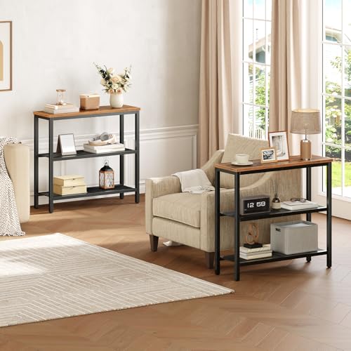 HOOBRO 29.5" Narrow Console Table, Set of 2, Entryway Table with Shelves, Thin Sofa Table, Behind Couch Table, Display Side Table, for Hallway, Entrance, Living Room, Rustic Brown and Black BF73XGP201 HOOBRO