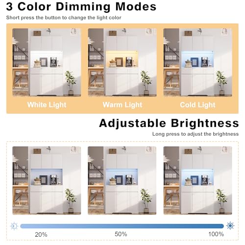 71'' Pantry Cabinet with LED Light & Charging Station, Tall Freestanding Kitchen Storage Cabinet with Microwave Stand, Modern Hutch with Drawers & Open Countertop for Dining Room, Living Room, White NUNU LAB