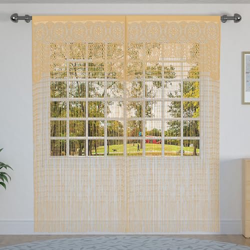YaoYue Macrame Lace Door String Curtain for Doorways,Room Divider Doorway Hippie Window Panel Room Divider Wall Closet Curtains for Bedroom Closet Door Drapes (35×79in/90×200cm,Champagne) YaoYue