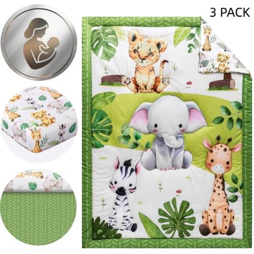 FIGEPO Baby Crib Bedding Set Safari Neutral Crib Nursery Comforter Bed Sets Decor with Fitted Crib Sheet, Comforter and Bed Skirt for Unisex Boys Girls (Safari) FIGEPO