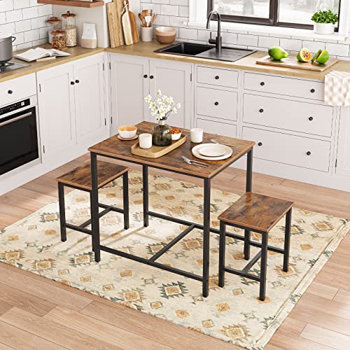 HOOBRO 3-Piece Industrial Dining Table Set, Kitchen Table, Space Saving Dinette for Kitchen, Dining Room, Small Space, Breakfast Nook, Living Room, Party, Rustic Brown and Black BF75CZ01G1 HOOBRO
