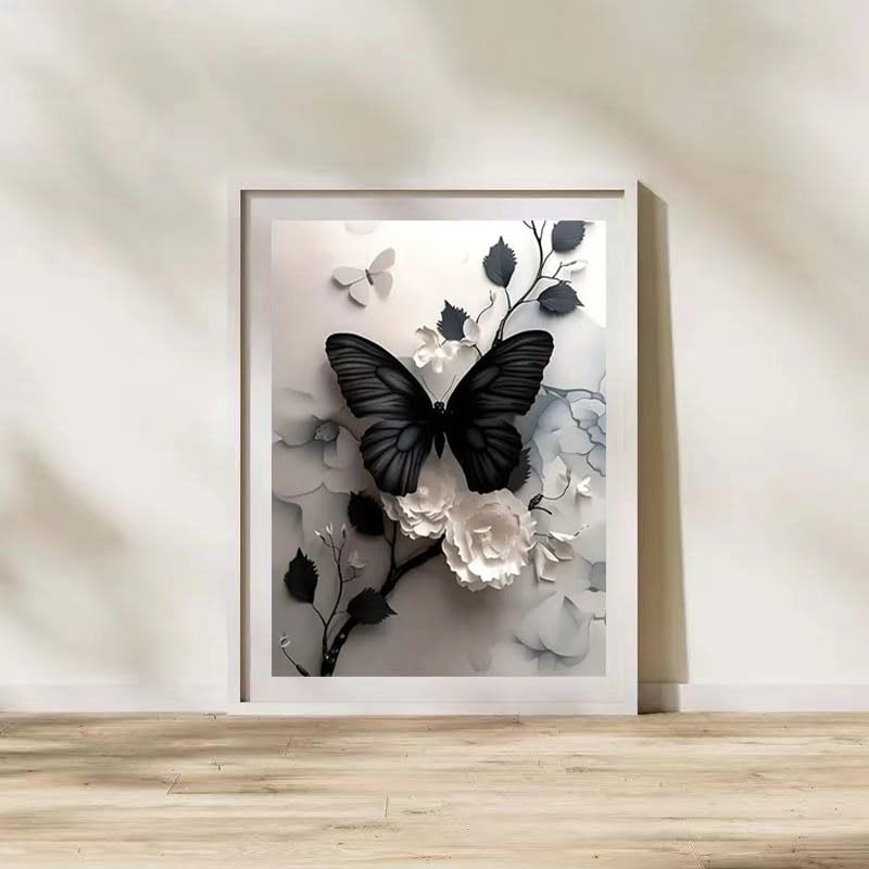 ZHUDENGXJL Butterfly Flower Diamond Art Kits for Adults,5D Full Round Drill Diamond Painting Kits for Beginners,DIY Diamond Dots Paintings Picture Arts Craft for Adults,Home Wall Decor 12 X 16Inch ZHUDENGXJL