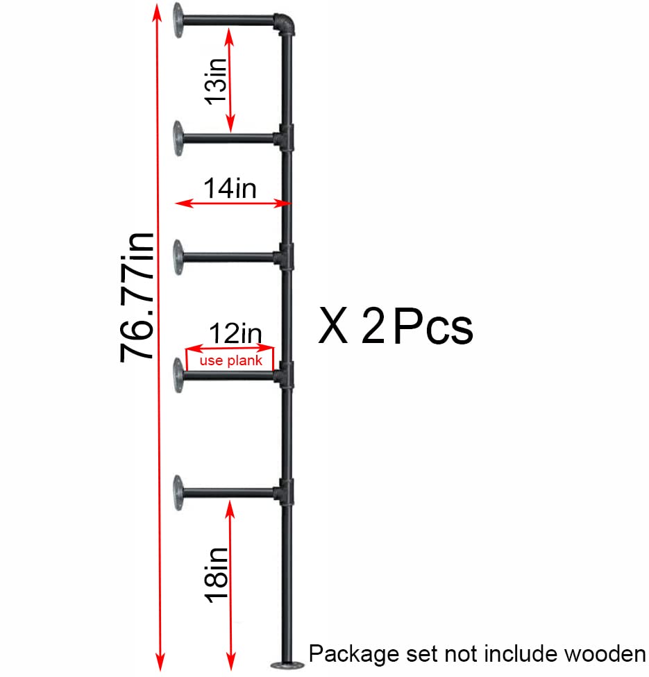 (77"Tall,14"Deep,2pcs) Industrial Retro Wall Mount Iron Pipe Shelf,DIY Open Bookshelf,Hung Bracket,Home Improvement Kitchen Shelves,Tool Utility Shelves, Office Shelves, Pipe Shelving FOF FRIEND OF FAMILY