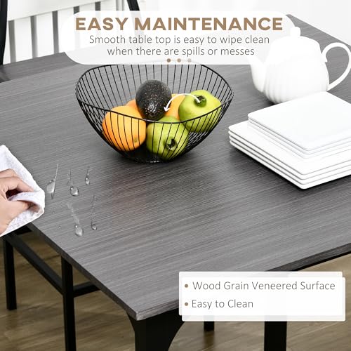 HOMCOM 5-Piece Counter Height Bar Table with Space-Saving Design, Square Kitchen Table and Chairs Set with Footrest, Metal Legs, Industrial Dining Table Set for 4, Gray HOMCOM