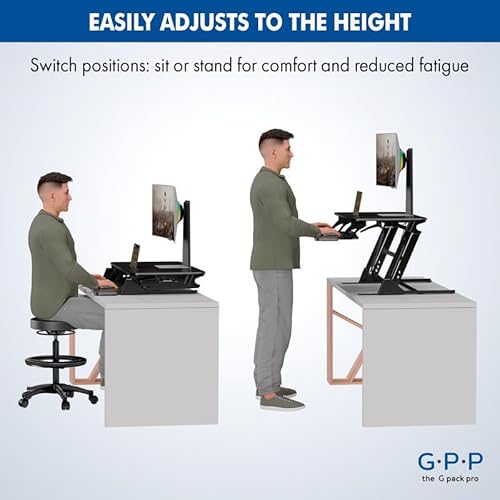 G-PACK PRO 36″ Wide Standing Desk Converter – Sit-to-Stand Workstation for Dual Monitors, Height Adjustable Up to 17.3″ with Large Keyboard Tray – Black G-PACK PRO