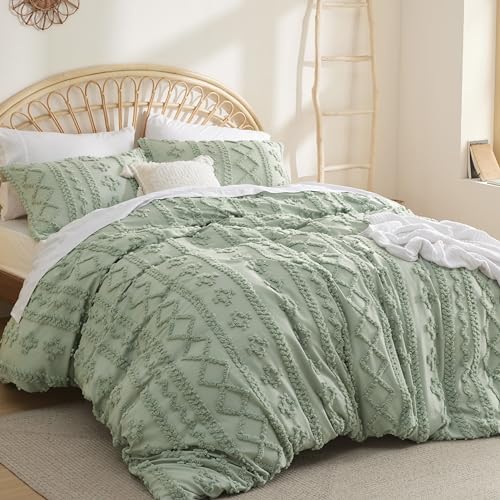 Bedsure Boho Twin Duvet Cover, Soft & Comfortable Elegant Design Boho Bedding for Decoration, Machine Washable Comforter Cover for All Seasons,Includes 1 Duvet Cover & 1 Pillow Sham,Light Green Bedsure