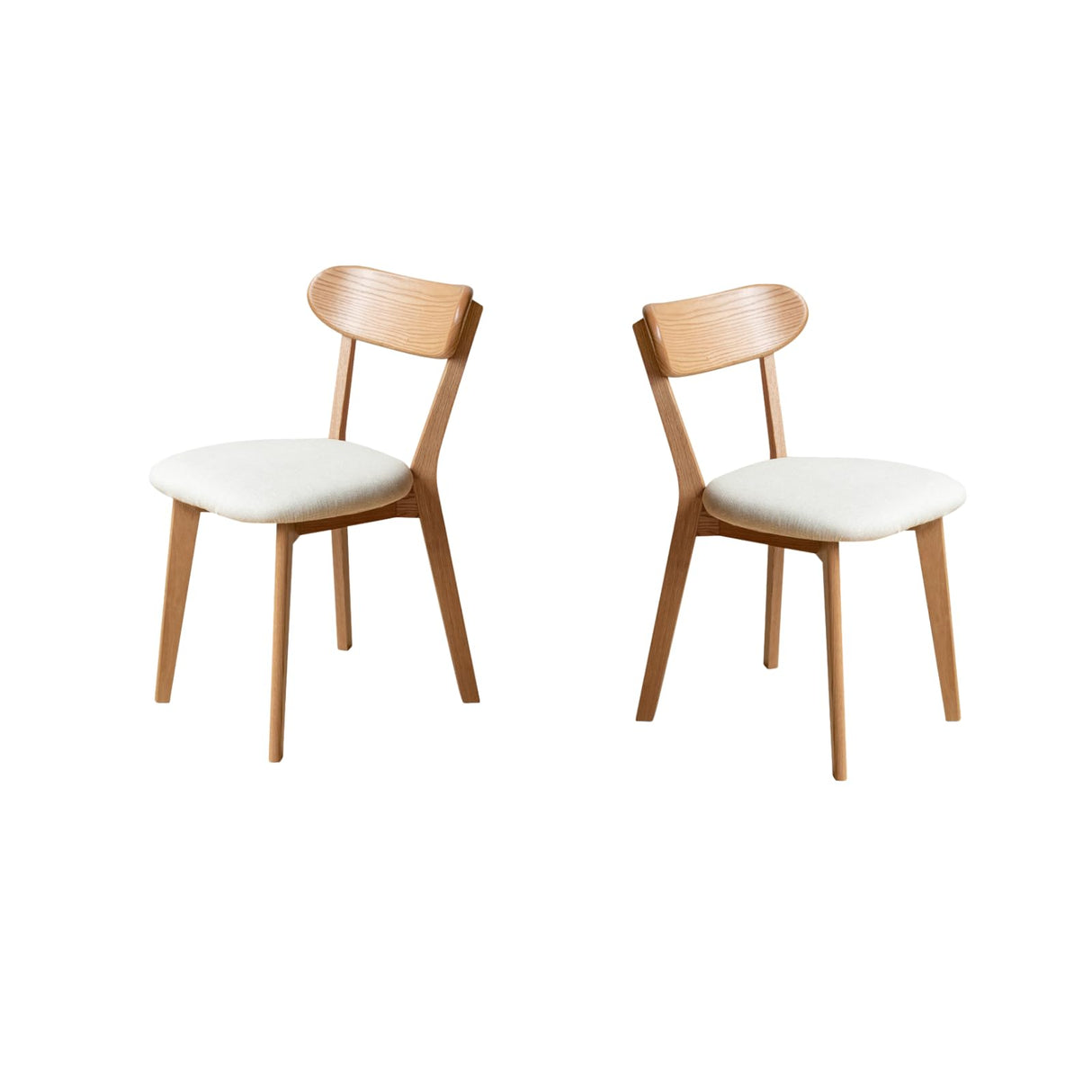 100% Solid Wood Upholstered Dining Chairs, Mid Century Modern Oak Dining Chairs with Curved Back Design with Butterfly Wing Shape for Kitchen, Dining Room, Restaurant (2, Log Color-Beige Cushion) Wayshome