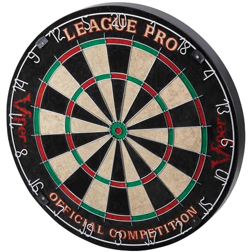 Viper League Pro Regulation Bristle Steel Tip Dartboard Starter Set with Staple-Free Bullseye, Radial Spider Wire, High-Grade Sisal with Rotating Number Ring, Chalk Cricket Scoreboard, Steel Tip Darts Viper