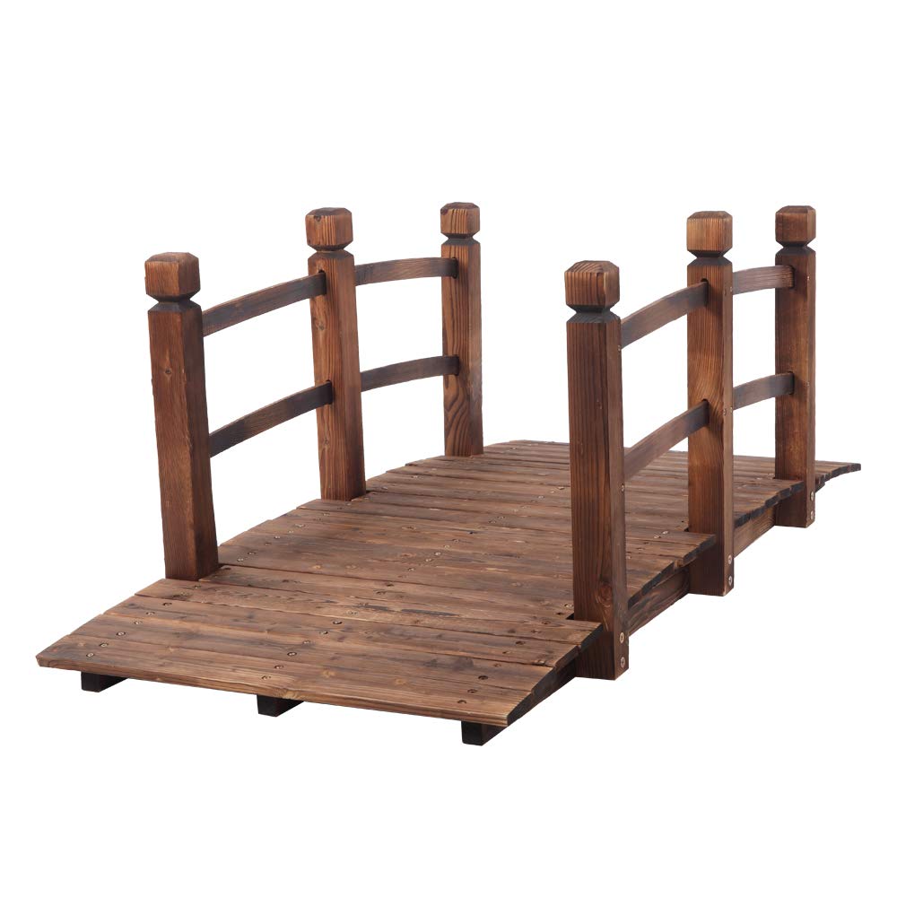 VINGLI 5 ft Garden Bridge, Classic Wooden Arch with Safety Rails Stained Finished Footbridge, Decorative Pond Landscaping, Backyard, Creek or Farm VINGLI