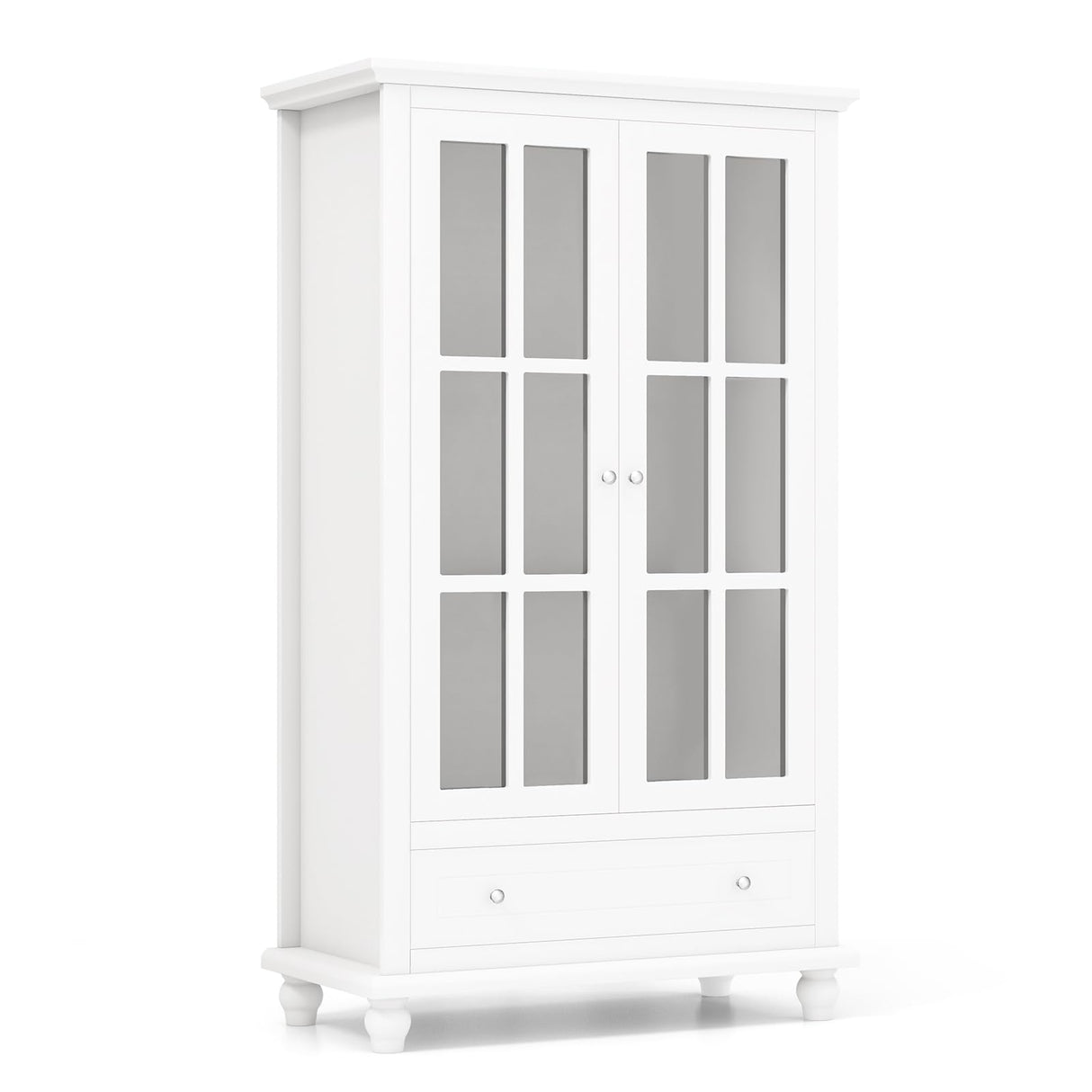 Giantex 55" White Tall Wooden Bookcase with Glass Doors, Adjustable Shelves, and Drawer Giantex