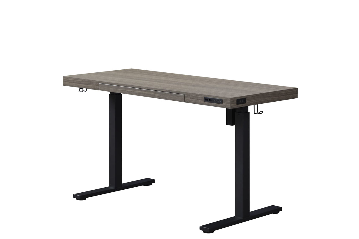 kowo Electric Height Adjustable Standing Desk with Drawer, 55" Home Office Wooden Computer Desk Ergonomic Memory Control Workstation Sit Stand Desk, Grey Oak/Black kowo
