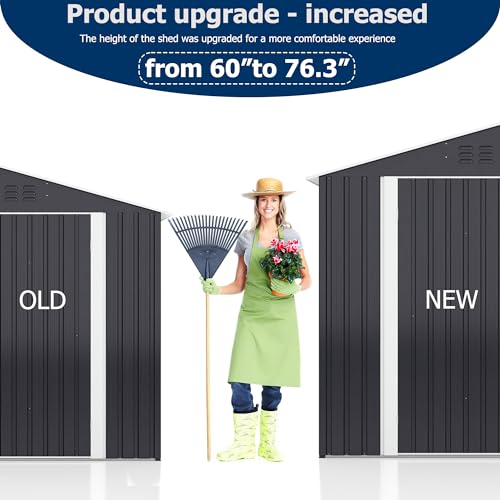 VIWAT 8' x 12' Outdoor Steel Storage Shed with Updated Frame Structure and Lockable Doors, Metal Shed Upgrade Height Ideal for Garden, Backyard, and Patio Utility and Tool Storage VIWAT