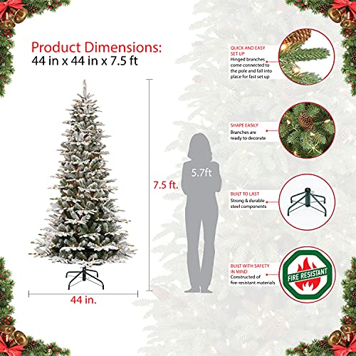 Puleo International 7.5 Foot Pre-Lit Slim Flocked Aspen Fir Artificial Christmas Tree with 450 Clear Lights Puleo International
