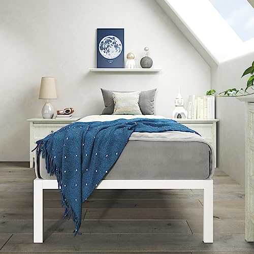 Zinus Mia Metal Platform Bed Frame - Twin Size, Wood Slat Support, Easy Assembly, White Zinus