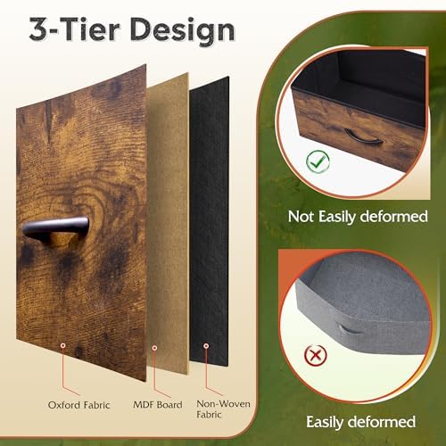 WLIVE Tall Fabric Dresser with 8 Drawers, Storage Tower with Fabric Bins, Double Dresser, Chest of Drawers for Closet, Bedroom, Living Room, Hallway, Dorm, Rustic Brown Wood Grain Print WLIVE