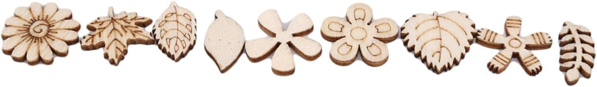 100 Pcs Unfinished Wooden Flower Wood Slice Leaf Pattern Wood Cutouts Wood Pieces Mini Wooden Handmade Crafts Decoration, Craft Supplies Sluswallow