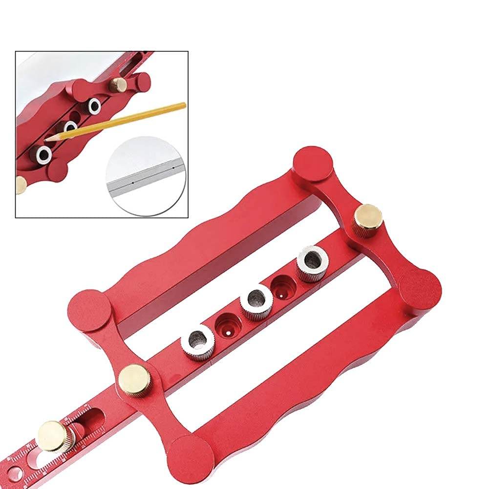ANPTGHT Self Centering Doweling Jig Woodworking Joinery Hole Drill Guide with 1/4 5/16 3/8 Inch Positioner Locator Tool Red Wave Hardware Precise Punch Drilling Jig Kit ANPTGHT