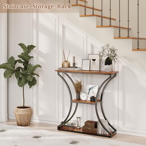 HavenlyYouth Narrow Console Table for Entryway, Industrial 3-Tier Sofa Table Behind Couch, 29.5" Height TV Stand with Storage Shelves for Living Room, Hallway, Entrance, Foyer, Rustic Brown HavenlyYouth