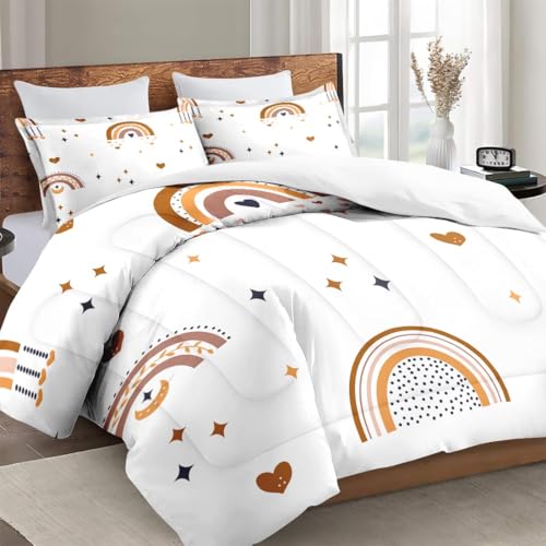 WeCozy Twin Size Comforter Set with Pillowcase, Cute Boho Rainbow Bohemian Nursery Soft 2 Pcs Bedding for Kids and Adults Bedroom Bed Decor WeCozy