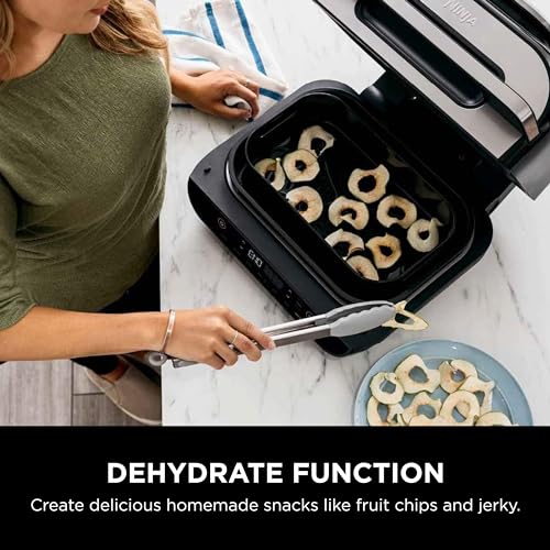 Ninja Indoor Grill, Foodi Smart XL 6-in-1 Indoor Grill with Air Fry, Roast, Bake, Broil & Dehydrate, Smart Thermometer, Black/Silver, FG551 Ninja