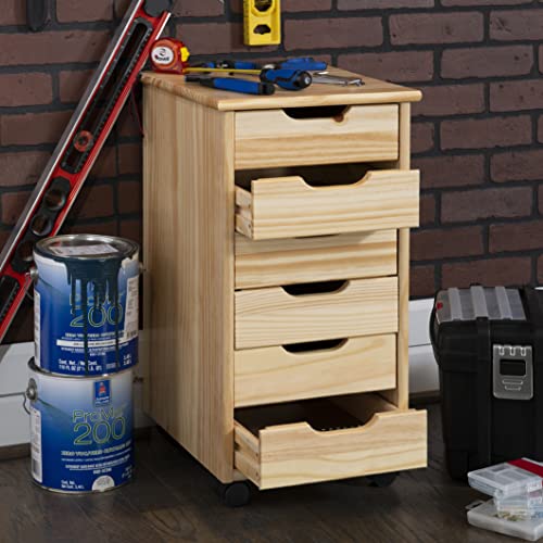 Linon Home Decor Products Corinne Six Drawer Storage, Natural Rolling Cart Linon Home Decor Products