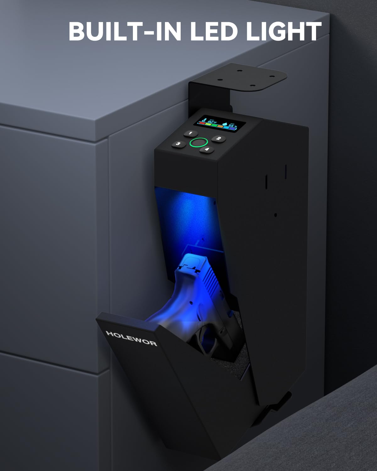 Gun Safe Biometric Pistol Safe Fingerprint Drop Down Mount Handgun Safe Under Table for Desk Bedside Nightstand HOLEWOR