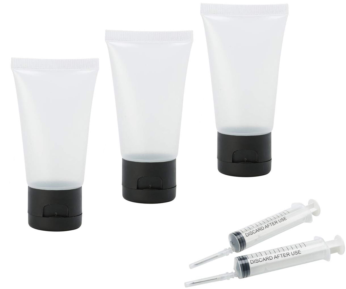 Travel Well 30ml Clear Plastic Empty Bottles with Flip Cap BPA-free Set of 50 With Injector Syringes Travelwell