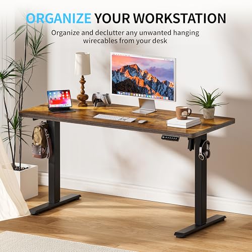 BIZUM Electric Standing Desk, 55" x 24" Height Adjustable Desk, Rustic Brown Sit to Stand Desk Memory Gaming Computer Workstation for Home Office BIZUM